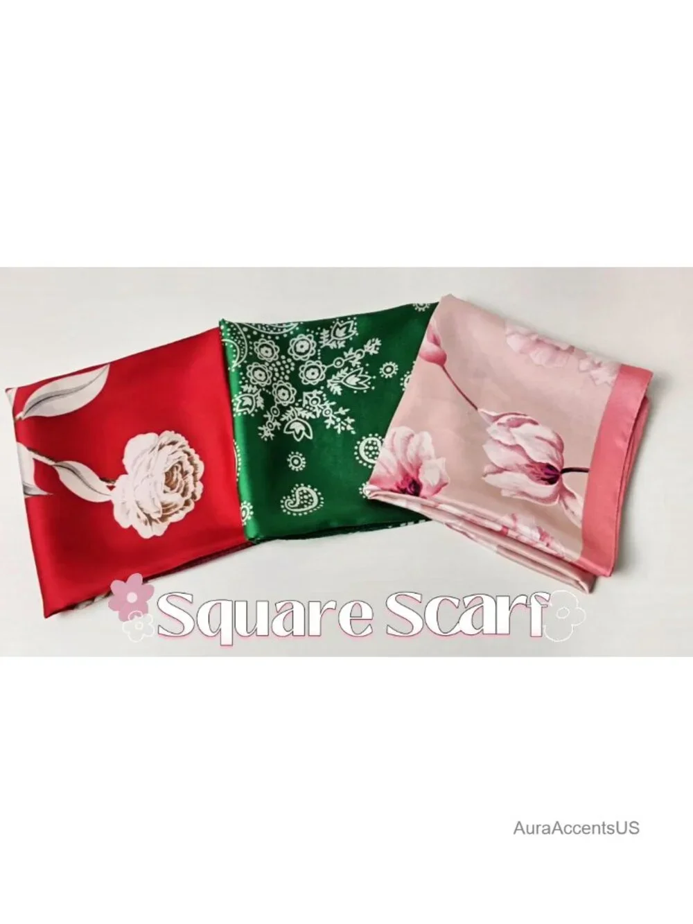 Premium Printed Satin Silk-Like Head Scarf for Women Square Hair Scarf 27 Inches